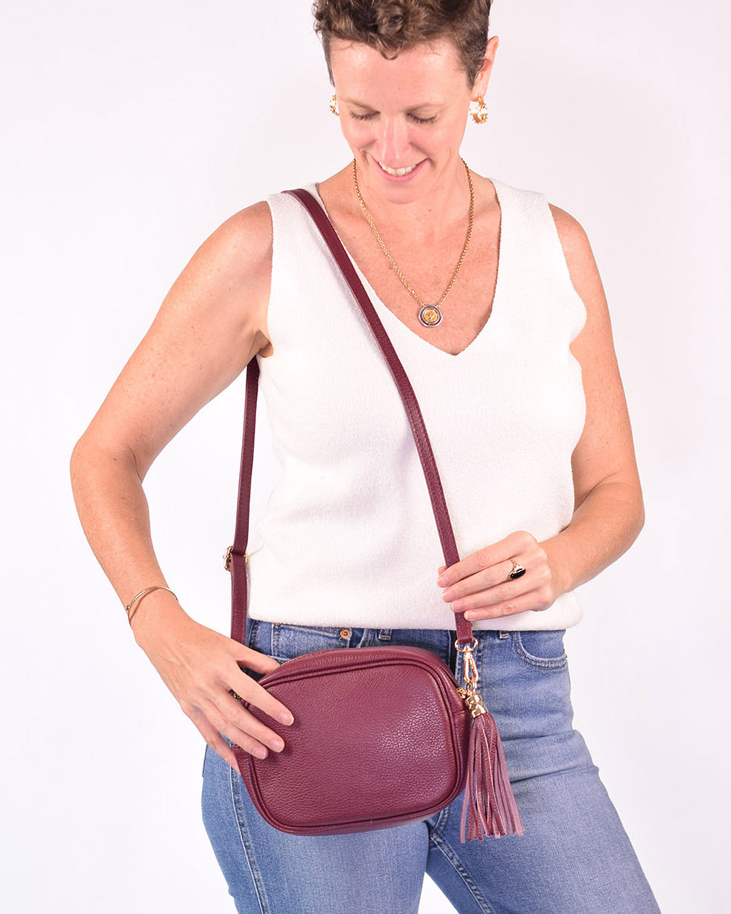 Italian Leather Crossbody Purse - Plum