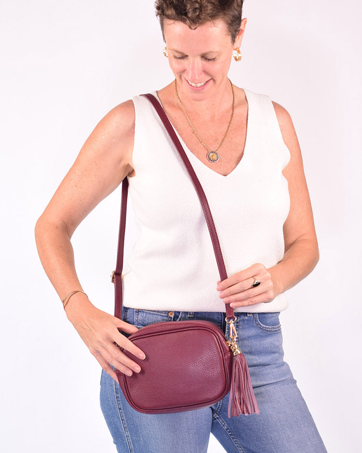Italian Leather Crossbody Purse - Plum