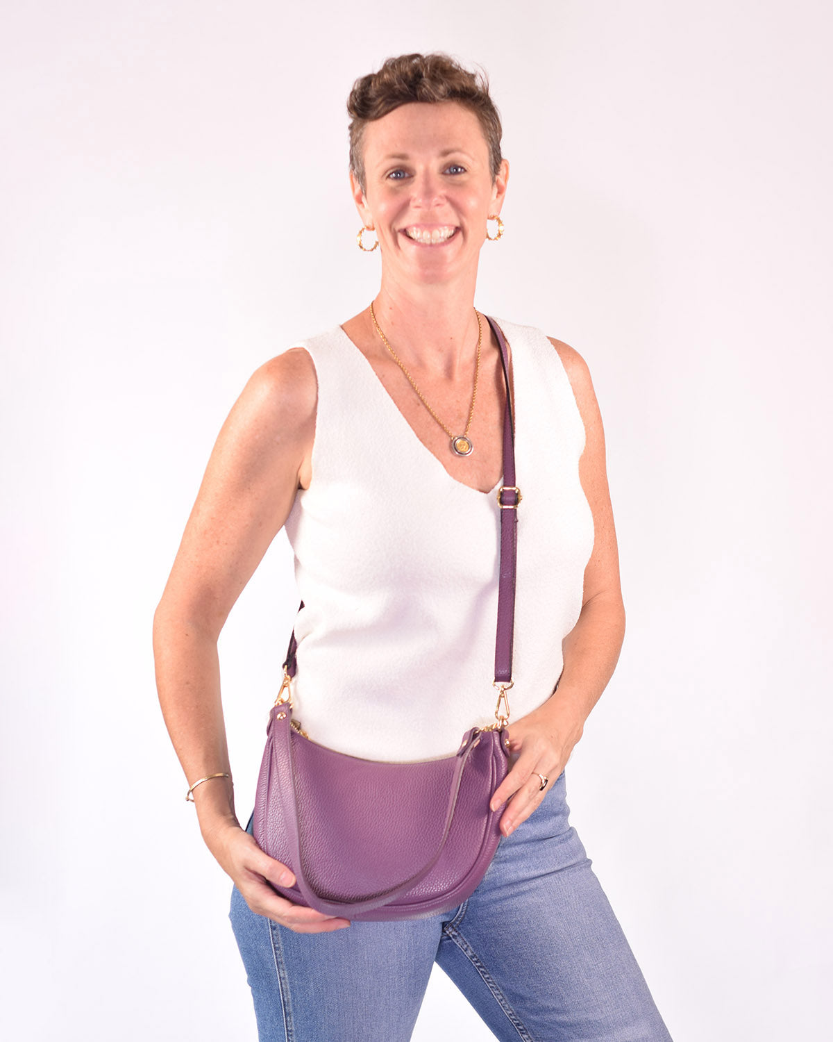 Italian Leather Crescent Purse - Plum