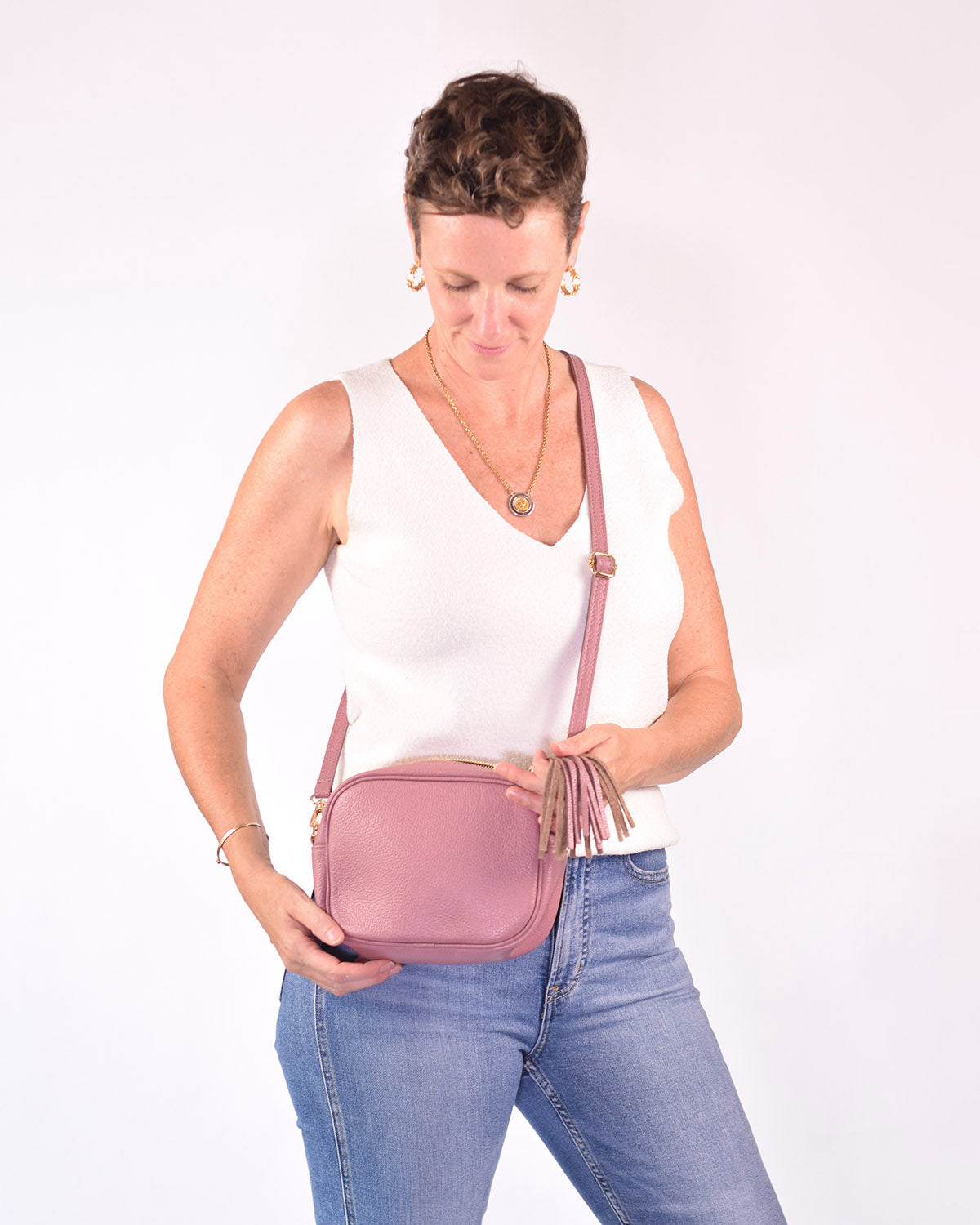Italian Leather Crossbody Purse - Mauve