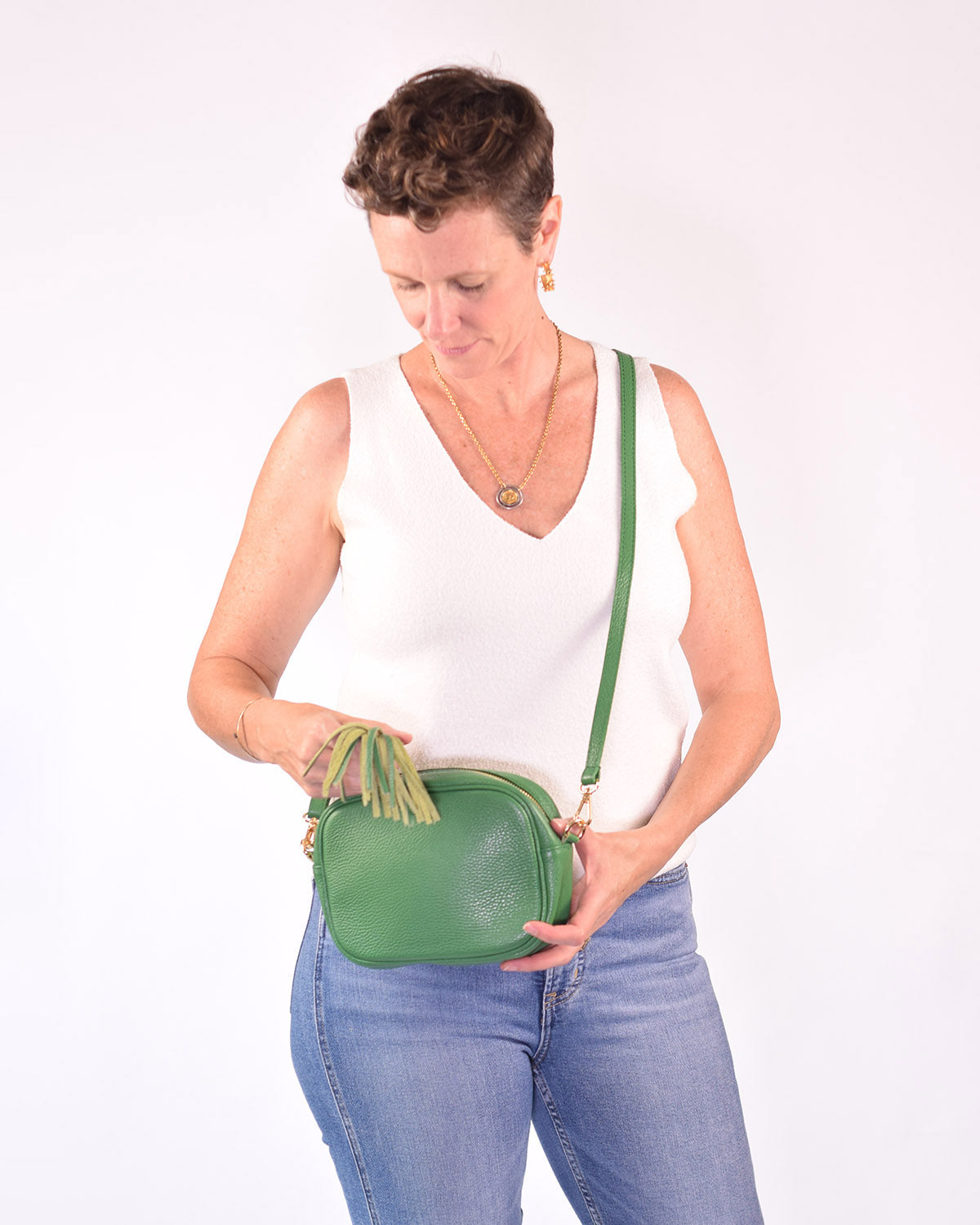 Italian Leather Crossbody Purse - Green