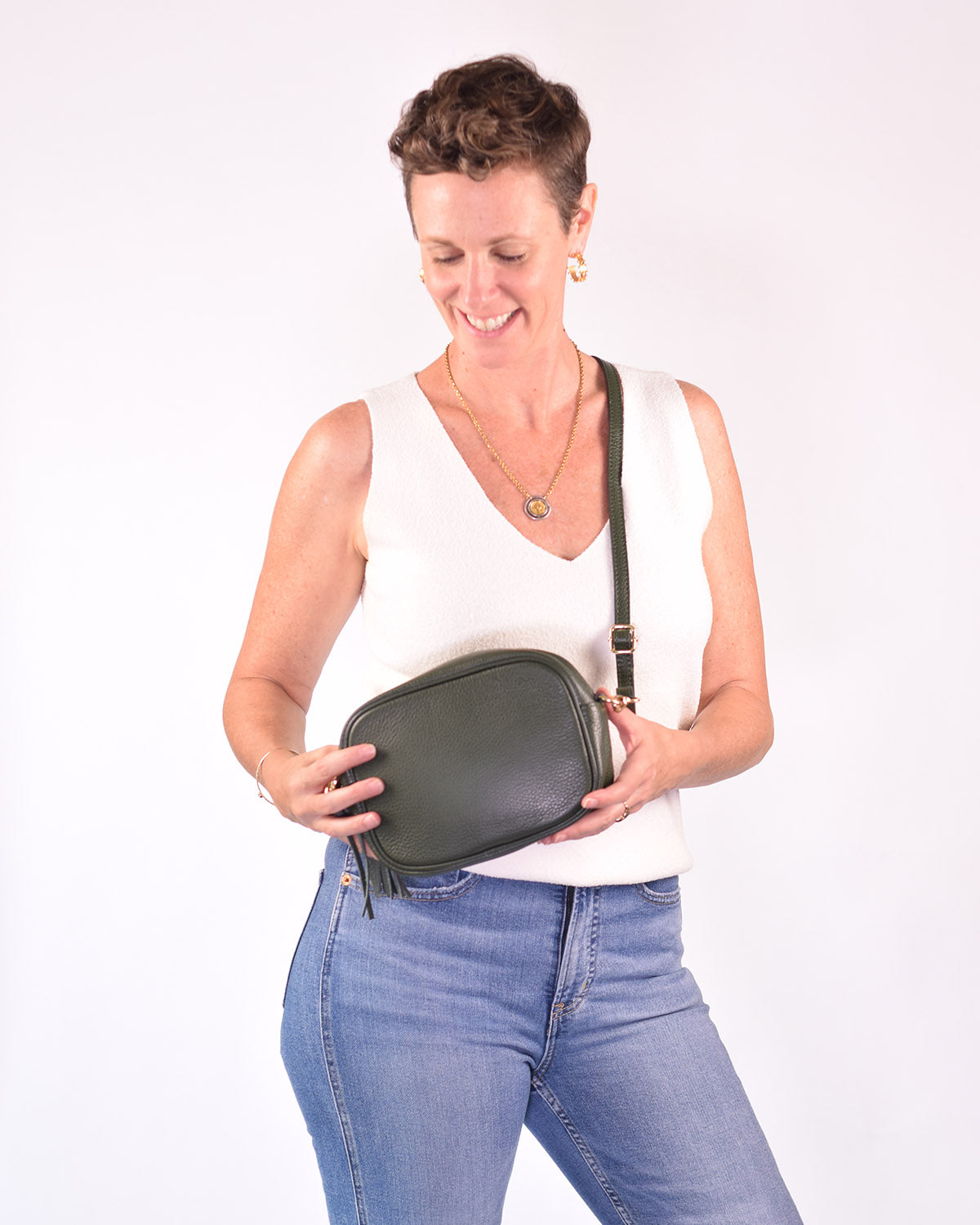 Italian Leather Crossbody Purse - Hunter Green