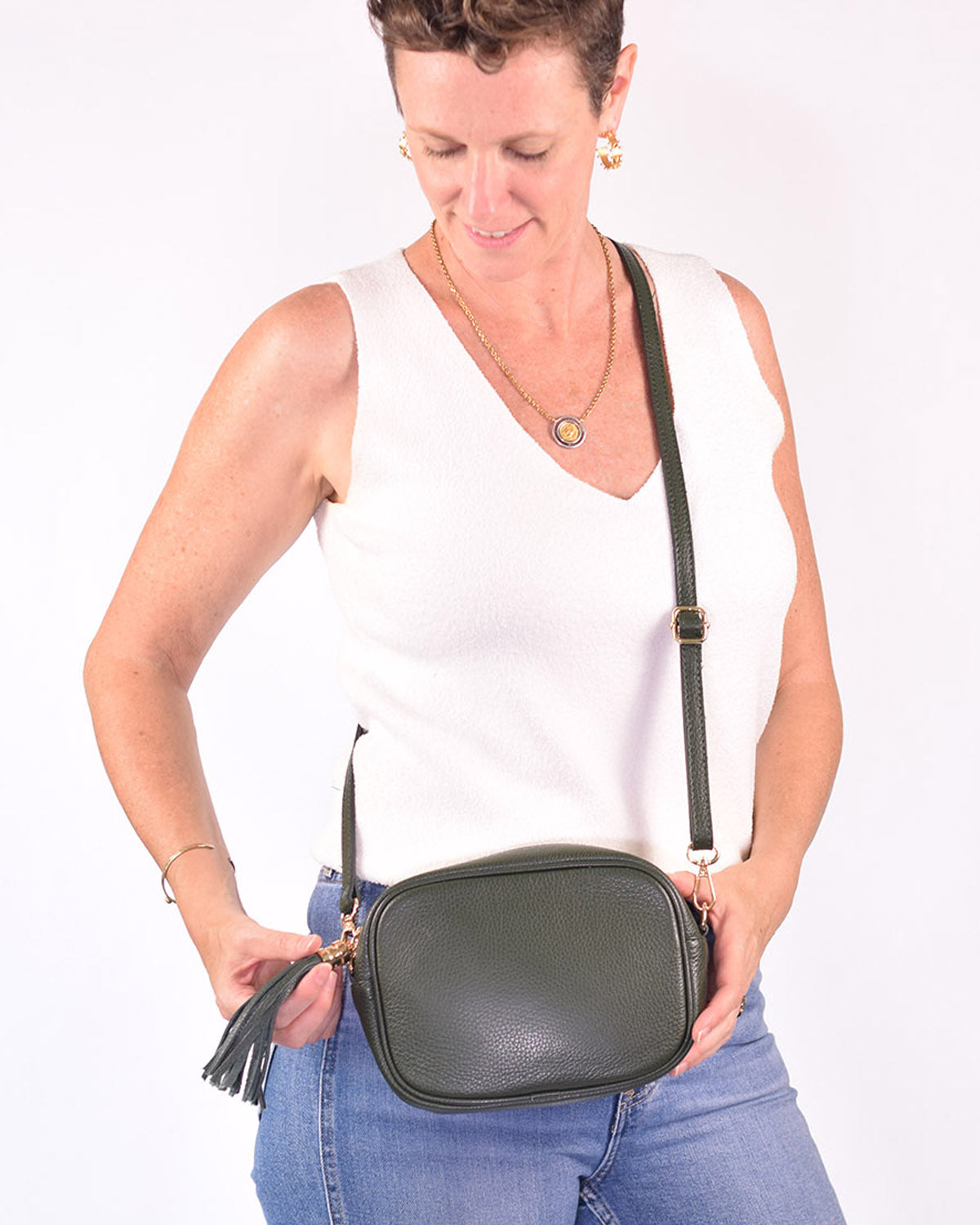 Italian Leather Crossbody Purse - Hunter Green
