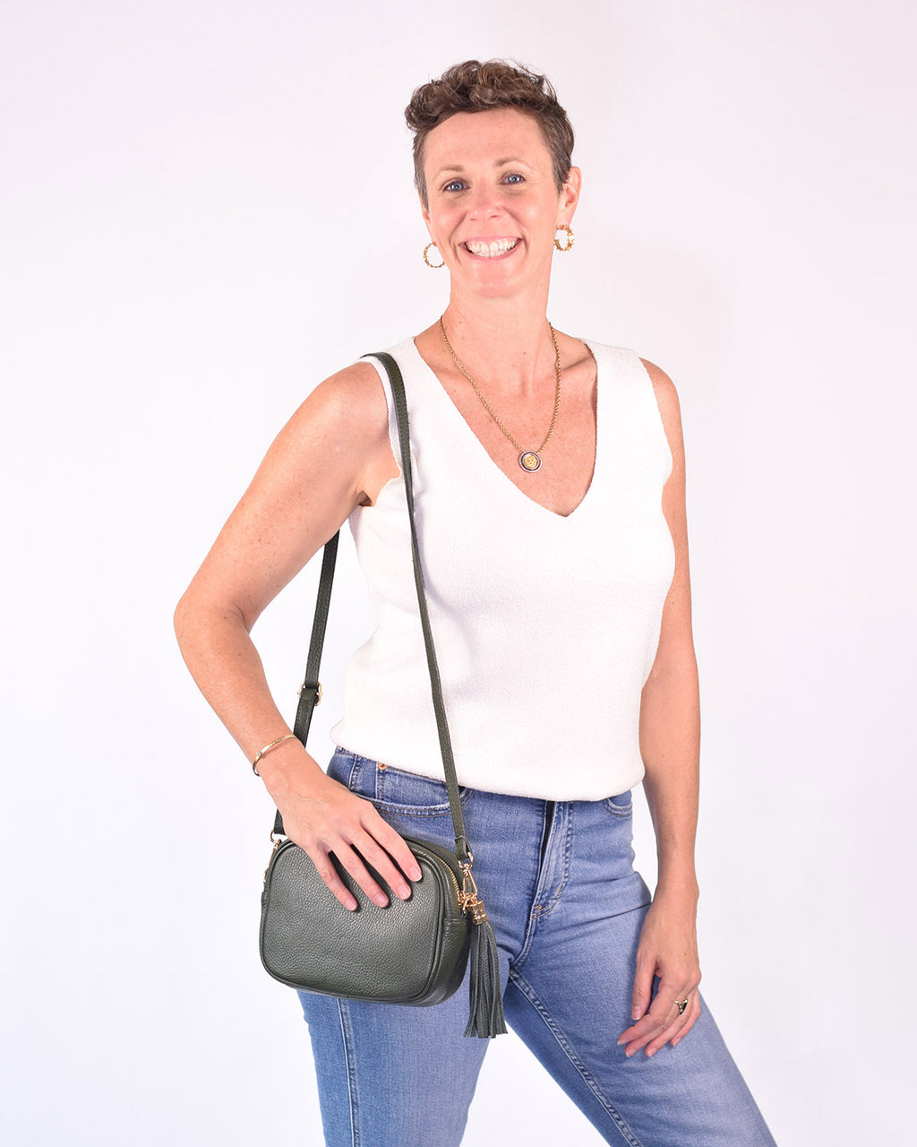 Italian Leather Crossbody Purse - Hunter Green