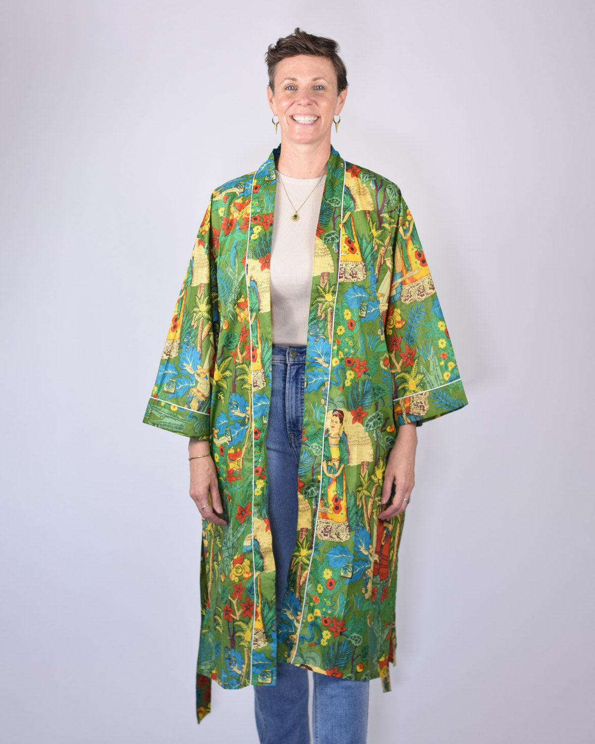 Lightweight Cotton Robe / Kimono - Frida Kahlo - Green