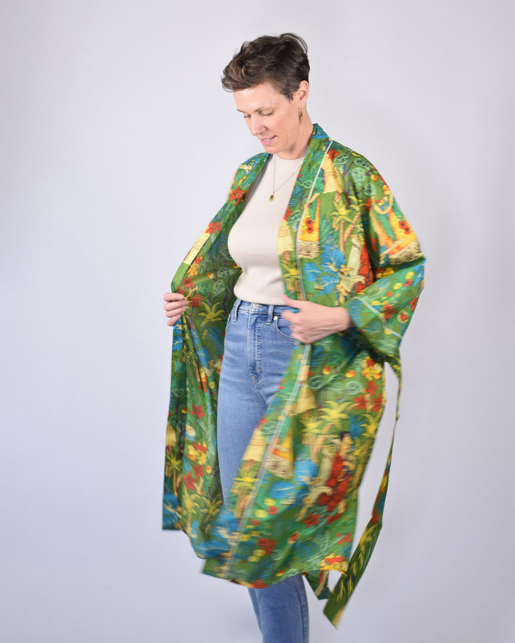 Lightweight Cotton Robe / Kimono - Frida Kahlo - Green