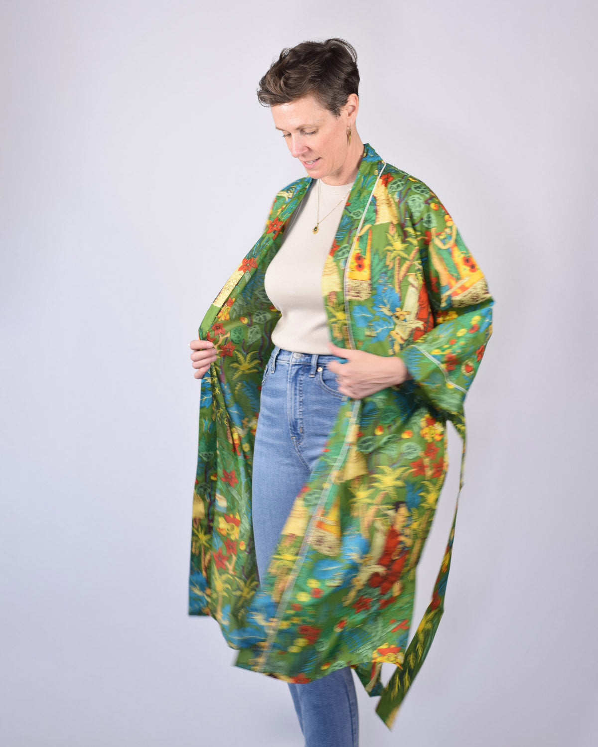 Lightweight Cotton Robe / Kimono - Frida Kahlo - Green