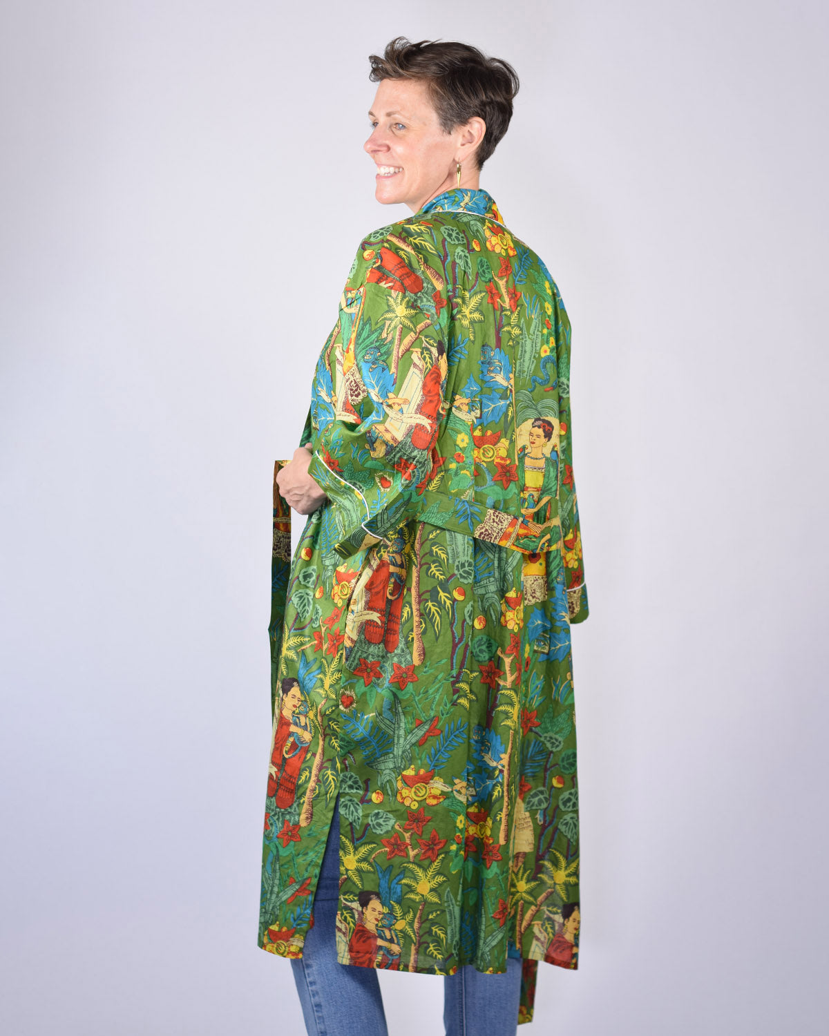 Lightweight Cotton Robe / Kimono - Frida Kahlo - Green