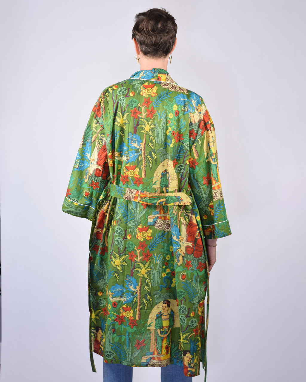 Lightweight Cotton Robe / Kimono - Frida Kahlo - Green