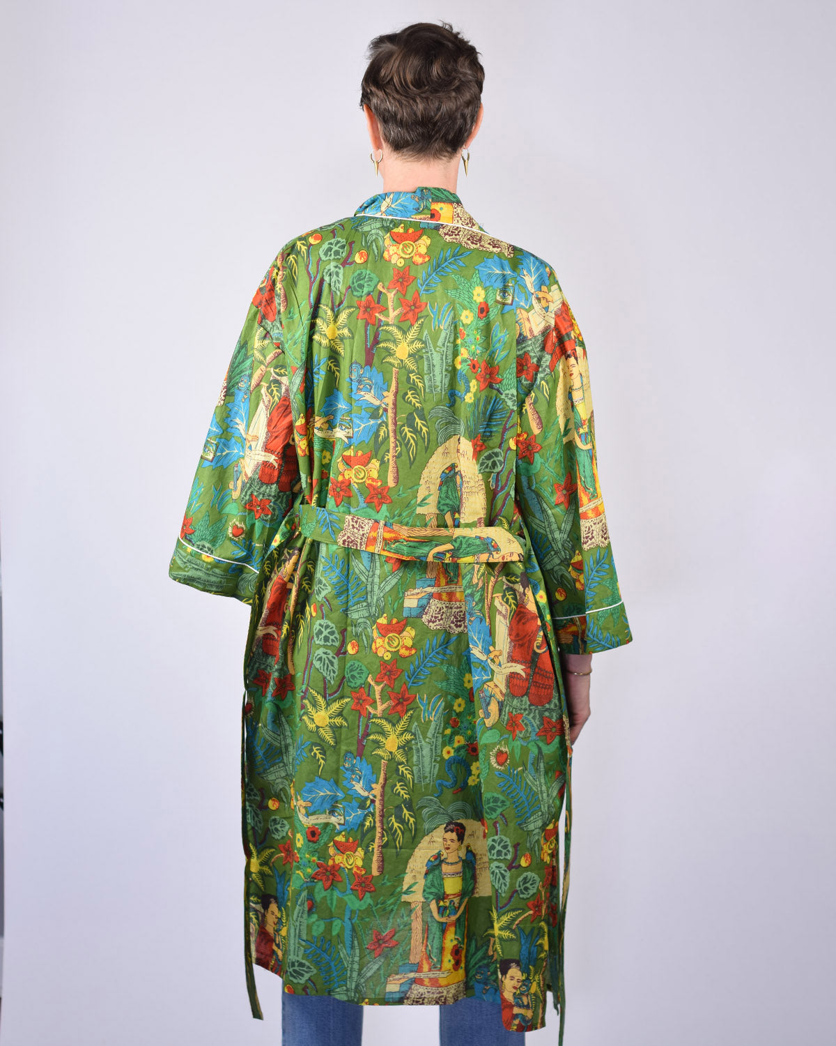 Lightweight Cotton Robe / Kimono - Frida Kahlo - Green
