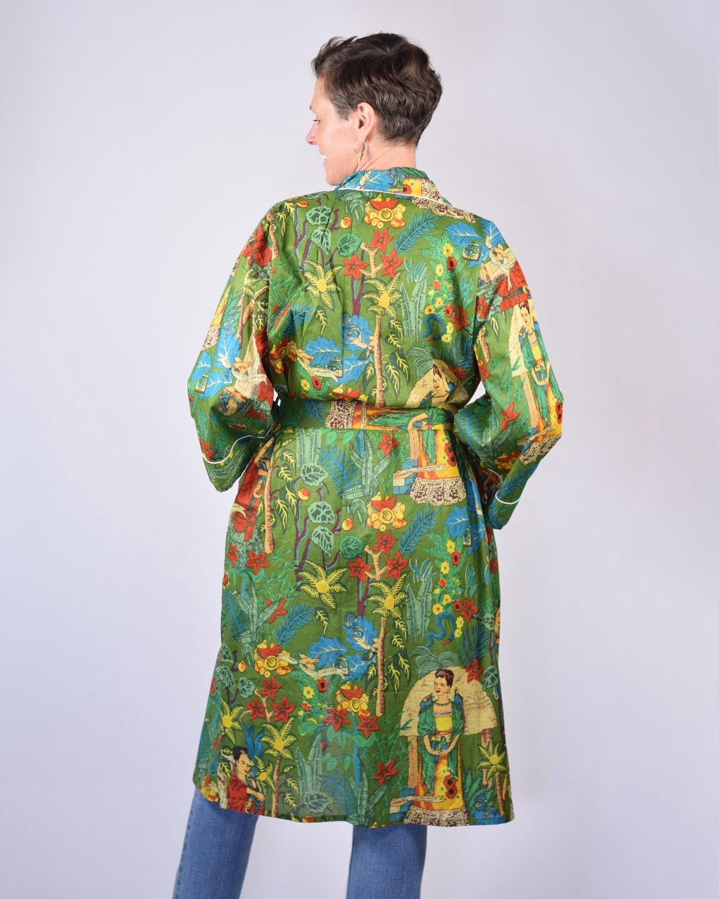 Lightweight Cotton Robe / Kimono - Frida Kahlo - Green