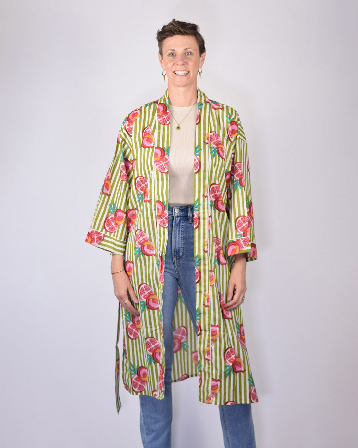 Lightweight Cotton Robe / Kimono - Pomegranate Picnic