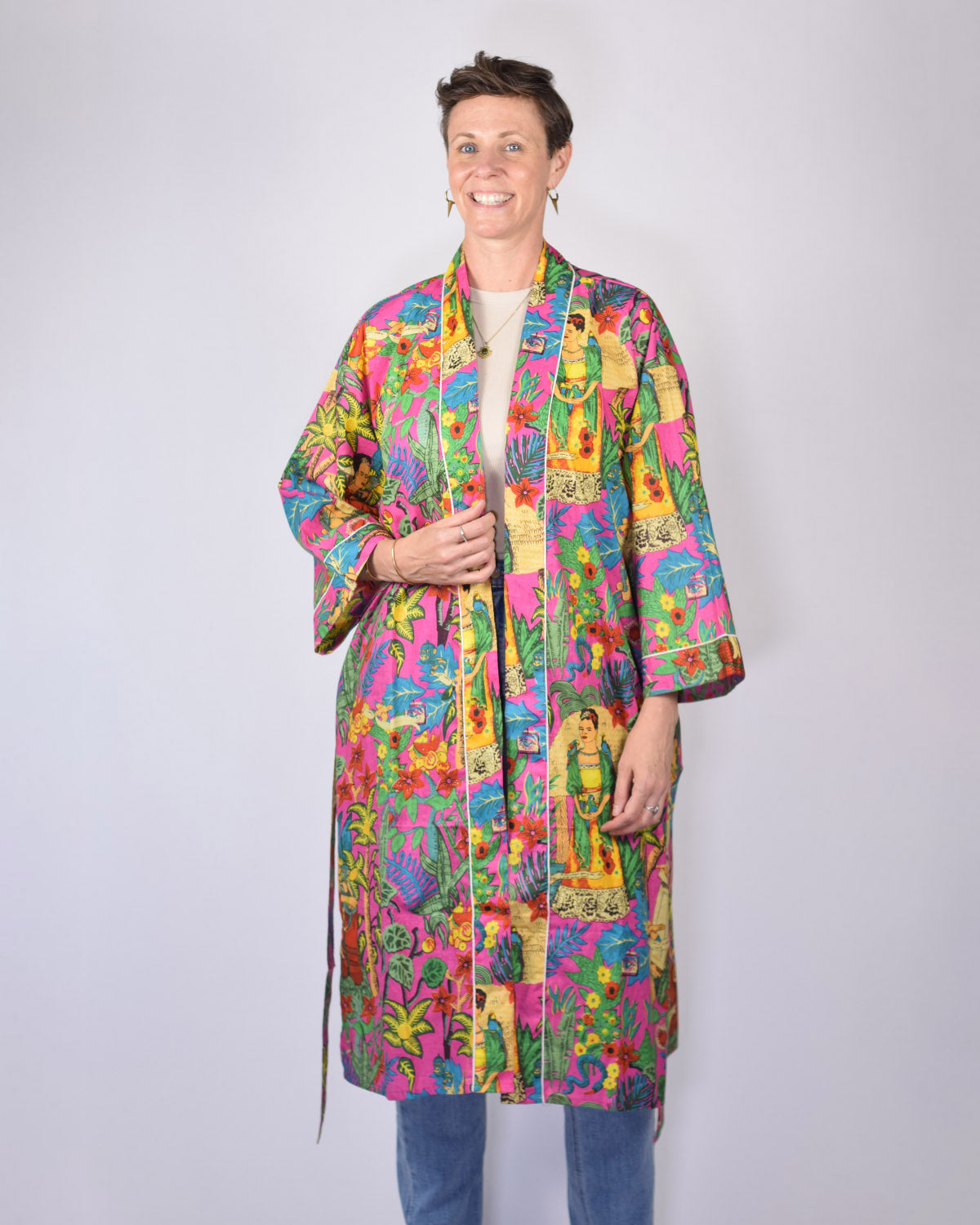 Lightweight Cotton Robe / Kimono - Frida Kahlo - Pink