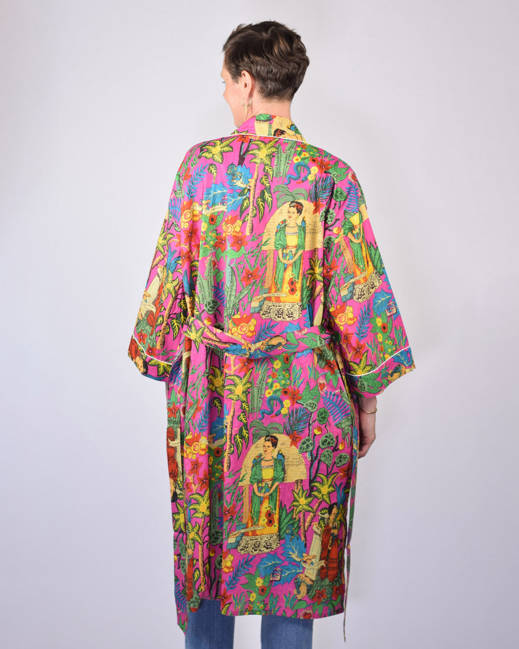 Lightweight Cotton Robe / Kimono - Frida Kahlo - Pink