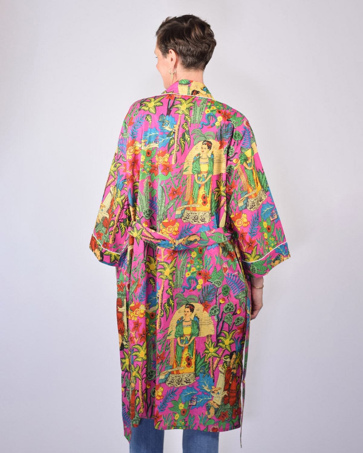 Lightweight Cotton Robe / Kimono - Frida Kahlo - Pink