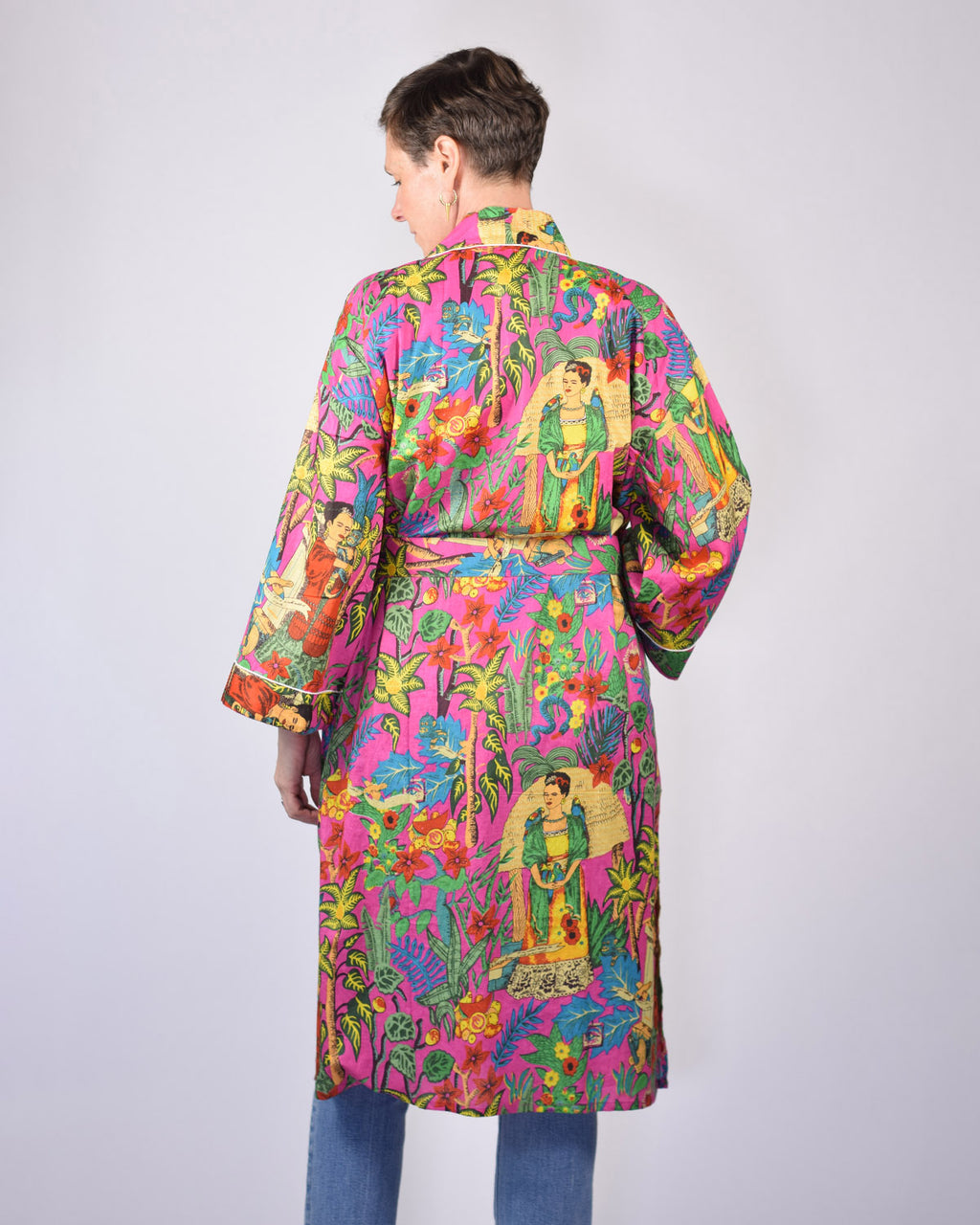 Lightweight Cotton Robe / Kimono - Frida Kahlo - Pink
