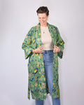 Lightweight Cotton Robe / Kimono - Bird Bath - Green