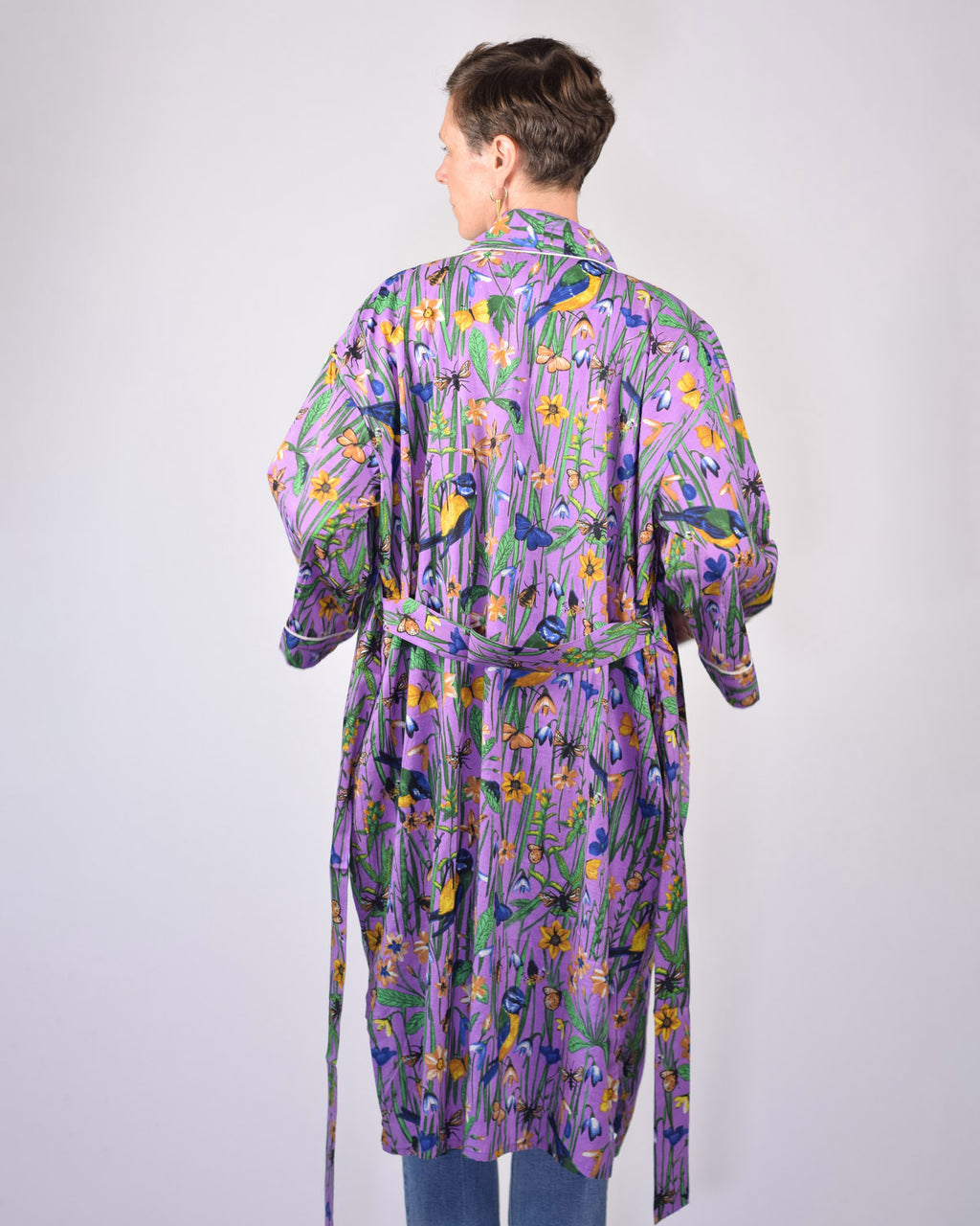 Lightweight Cotton Robe / Kimono - Bird Bath - Lavender