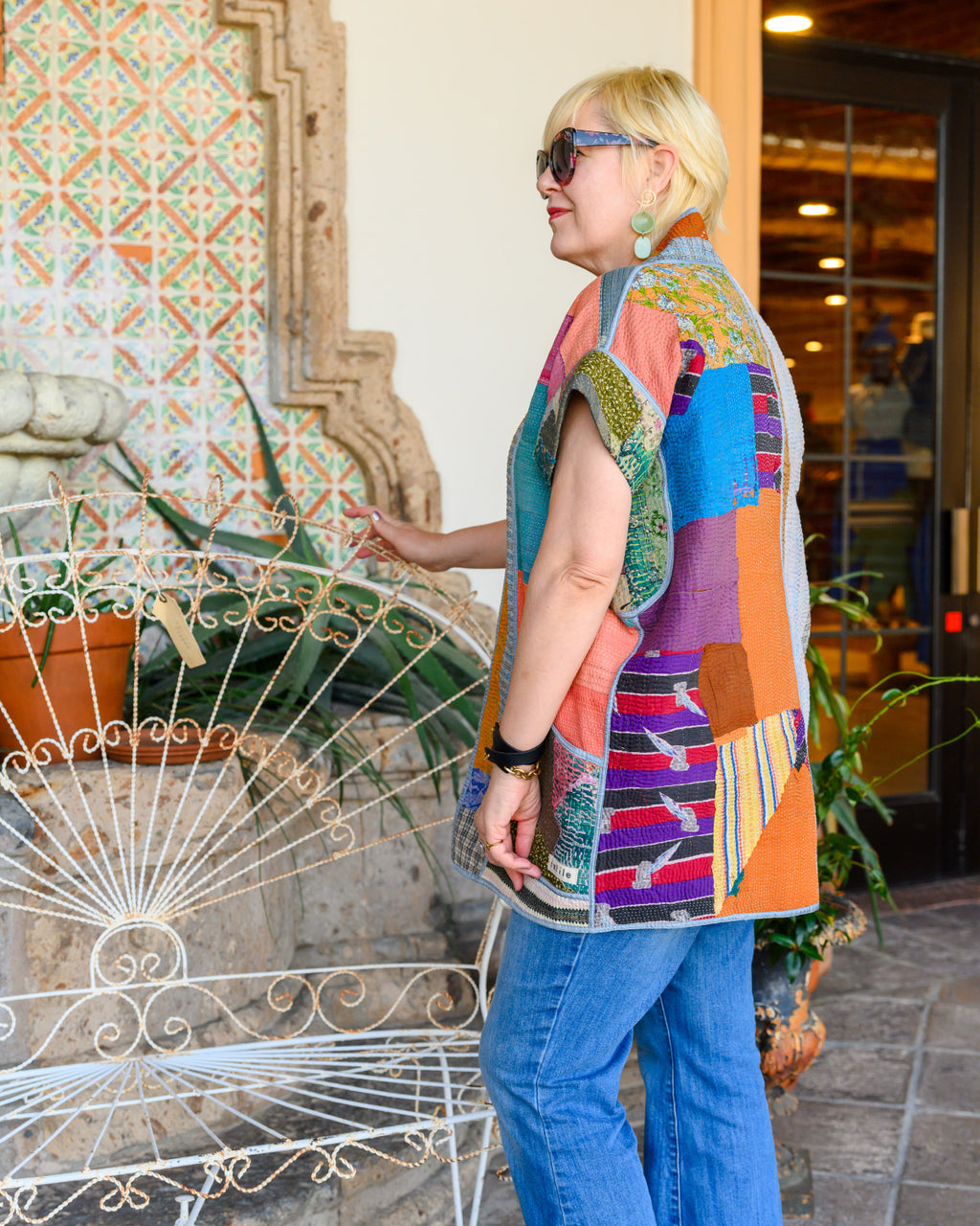 Maddie Cape - Reversible Jacket/Vest - Repurposed Kantha Quilts - 06