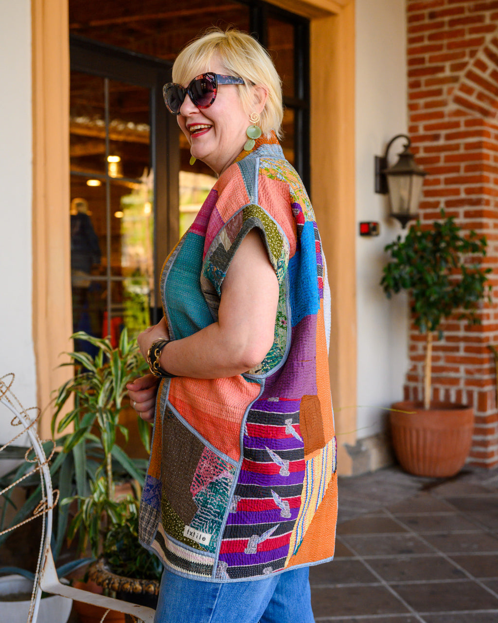 Maddie Cape - Reversible Jacket/Vest - Repurposed Kantha Quilts - 06