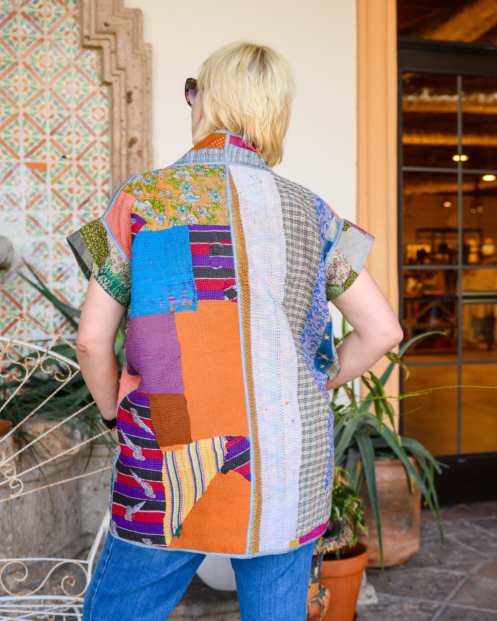 Maddie Cape - Reversible Jacket/Vest - Repurposed Kantha Quilts - 06