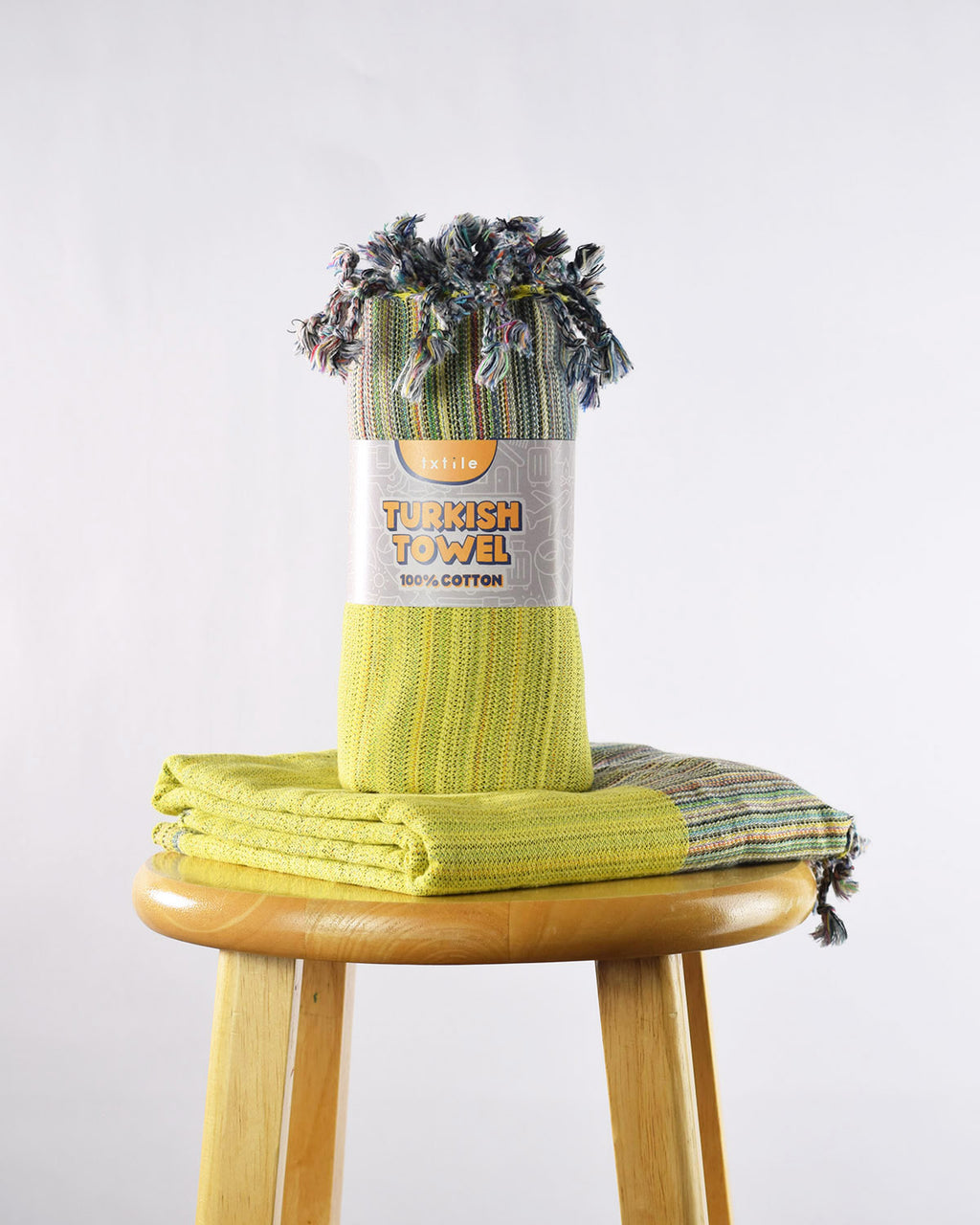 Organic Cotton Turkish Towel - Striped - Lemon Lime
