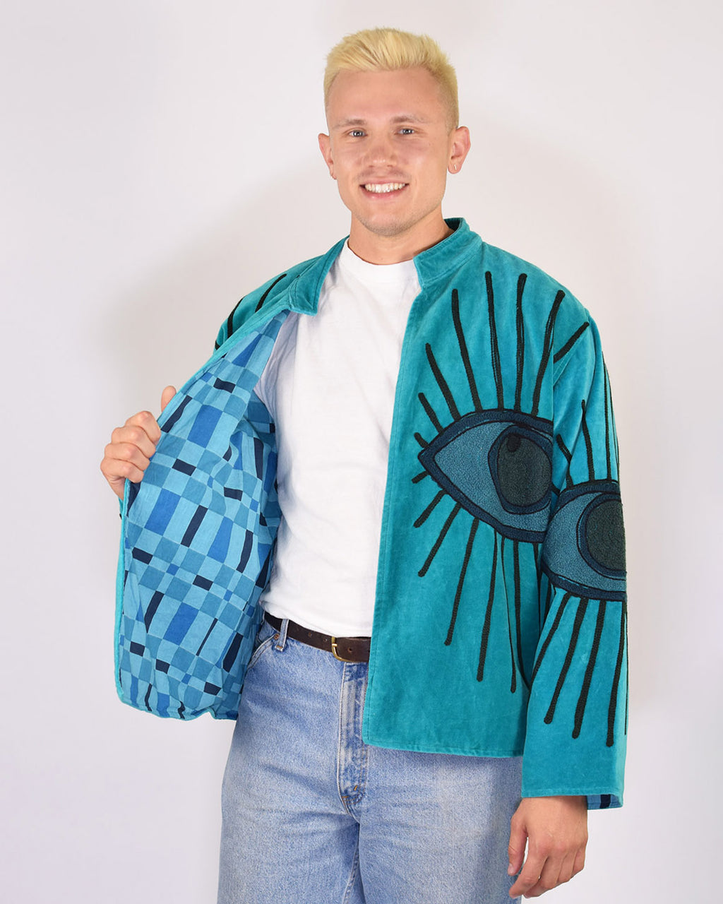 XL - Extended Sized - "Evil Eye" Suzani Embroidered Velvet Jacket/Cardigan - 01