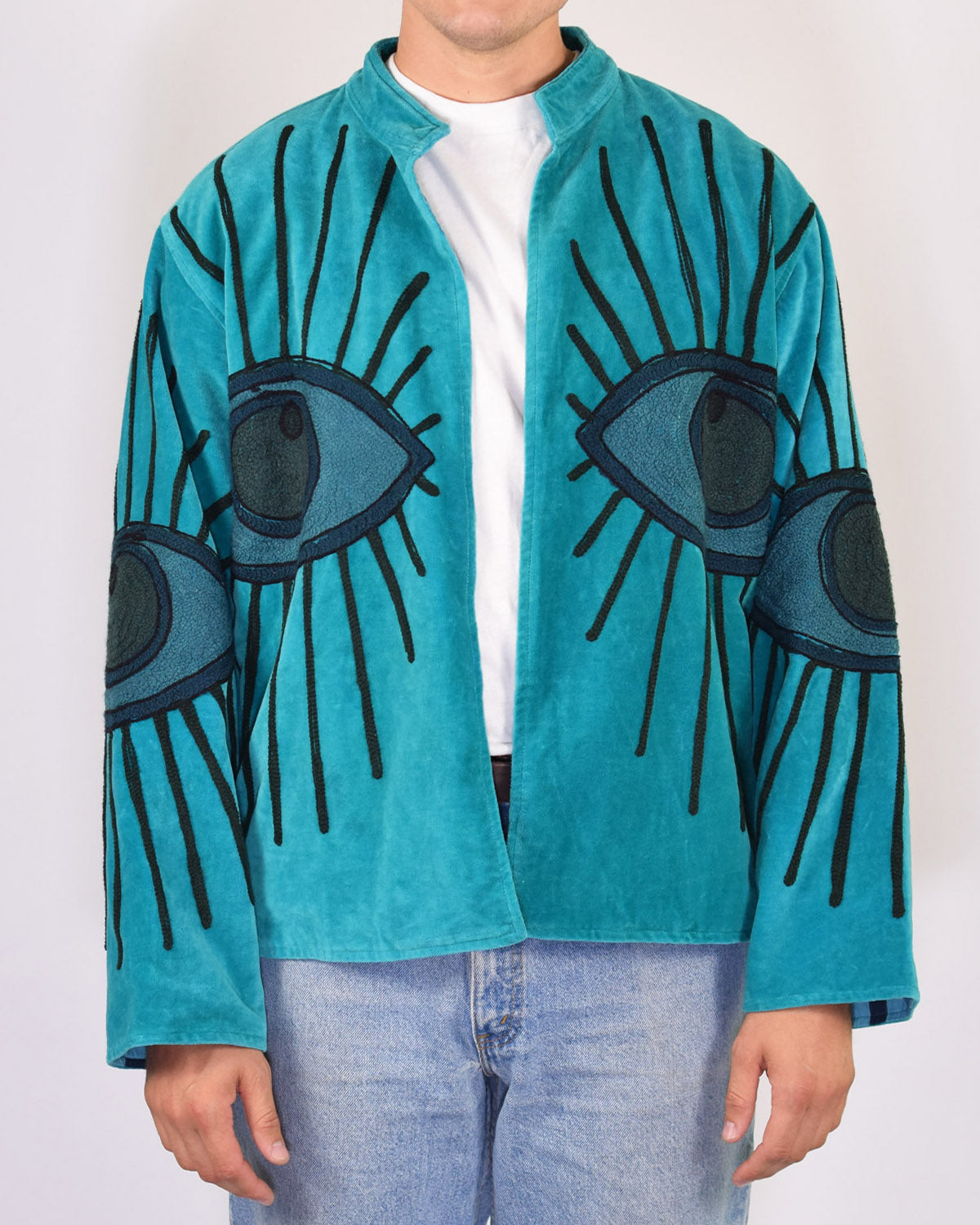 XL - Extended Sized - "Evil Eye" Suzani Embroidered Velvet Jacket/Cardigan - 01