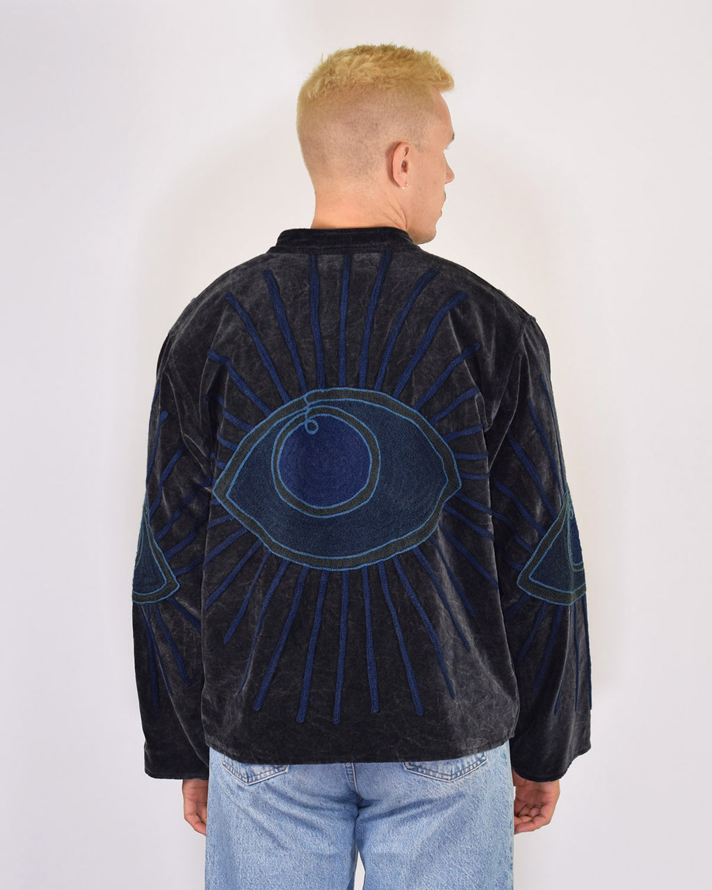 XL - Extended Sized - "Evil Eye" Suzani Embroidered Velvet Jacket/Cardigan - 02