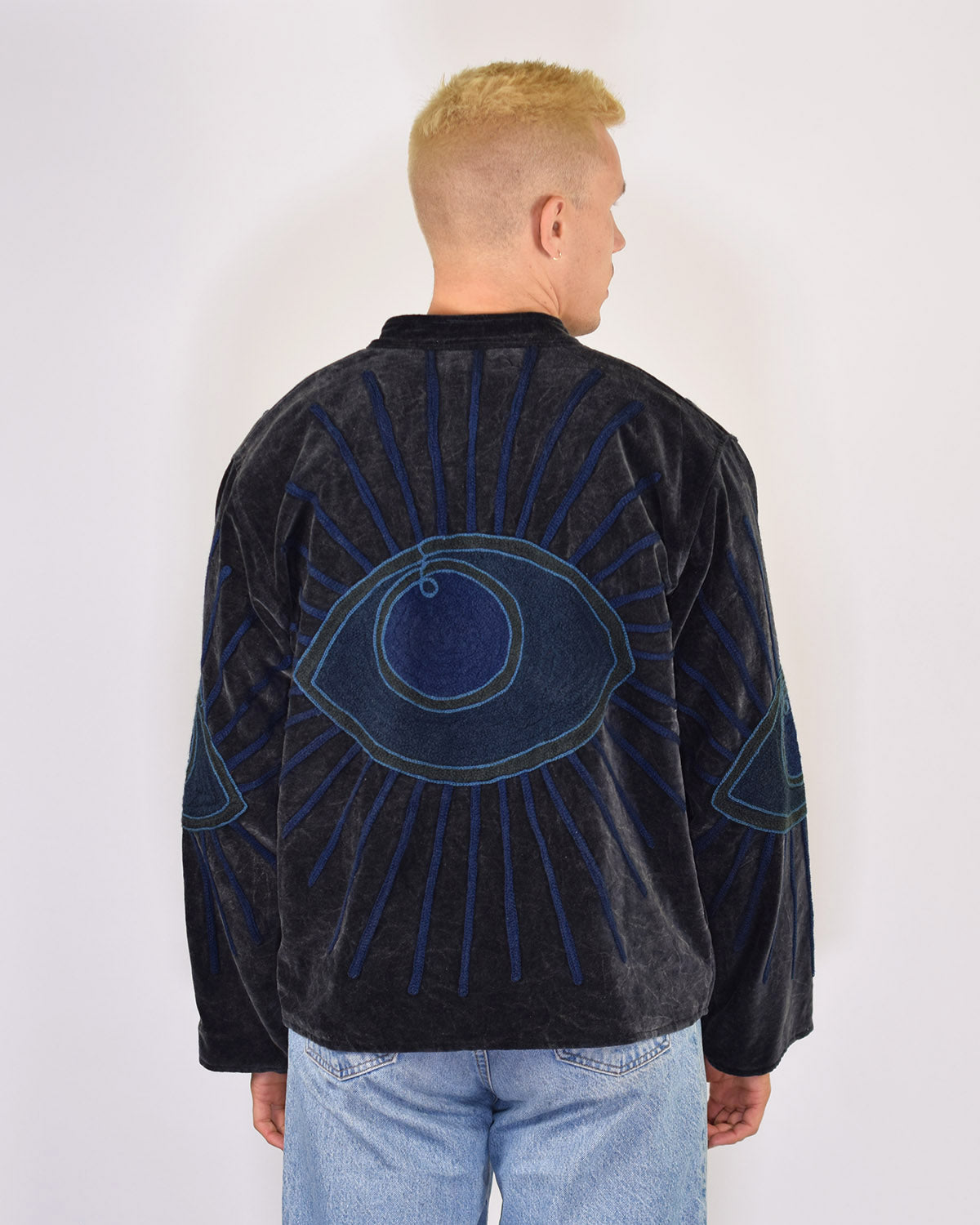 XL - Extended Sized - "Evil Eye" Suzani Embroidered Velvet Jacket/Cardigan - 02
