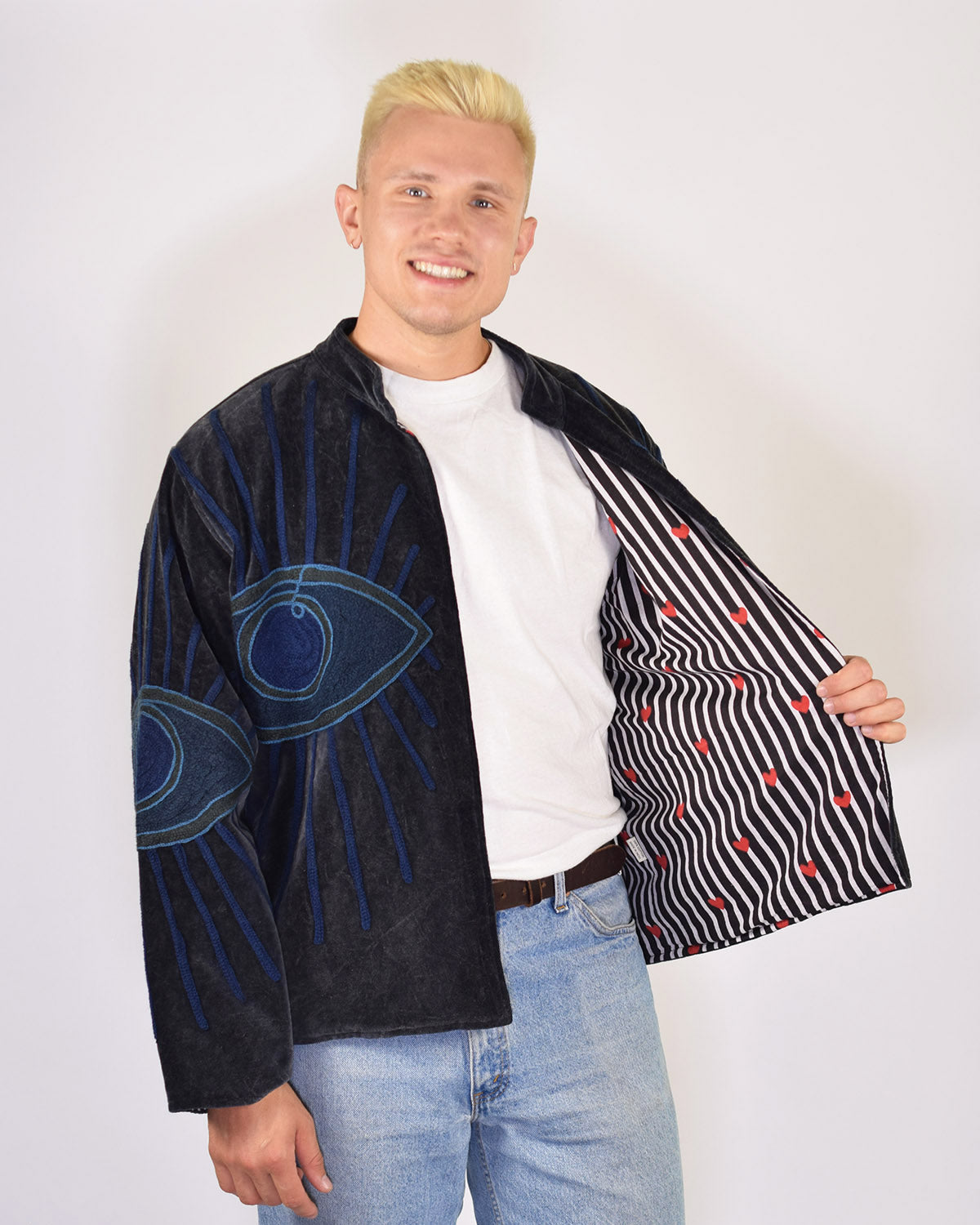 XL - Extended Sized - "Evil Eye" Suzani Embroidered Velvet Jacket/Cardigan - 02