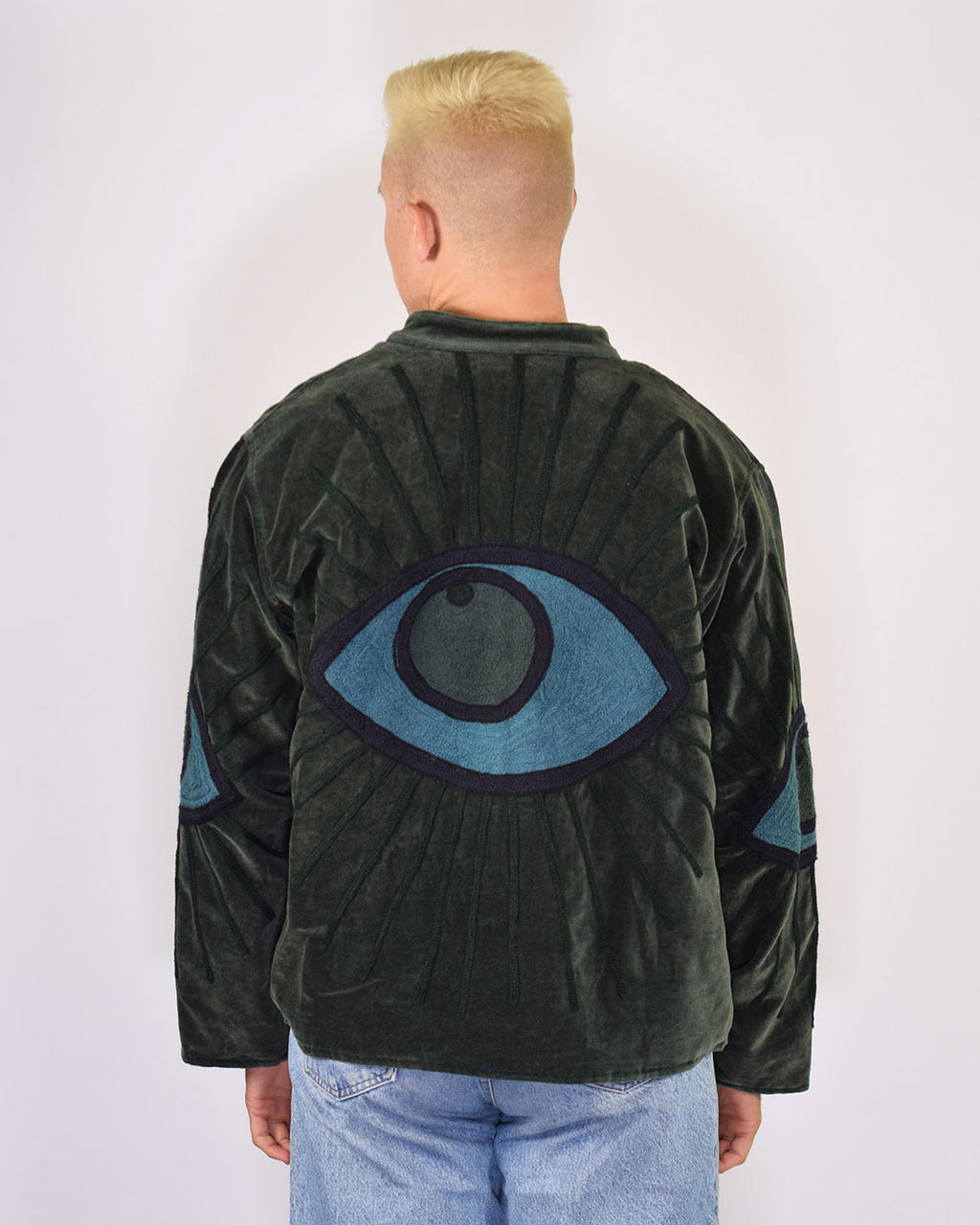 XL - Extended Sized - "Evil Eye" Suzani Embroidered Velvet Jacket/Cardigan - 03