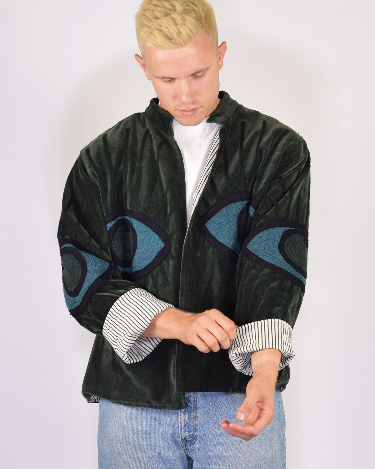 XL - Extended Sized - "Evil Eye" Suzani Embroidered Velvet Jacket/Cardigan - 03