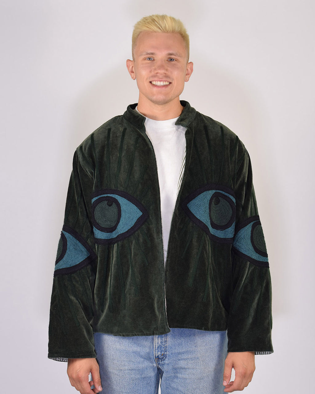 XL - Extended Sized - "Evil Eye" Suzani Embroidered Velvet Jacket/Cardigan - 03
