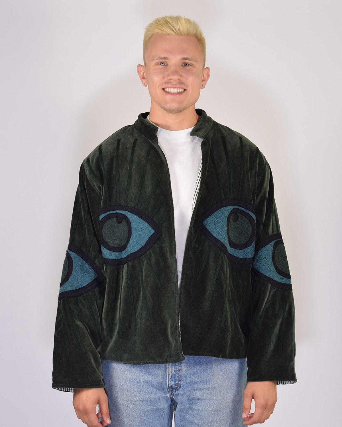 XL - Extended Sized - "Evil Eye" Suzani Embroidered Velvet Jacket/Cardigan - 03