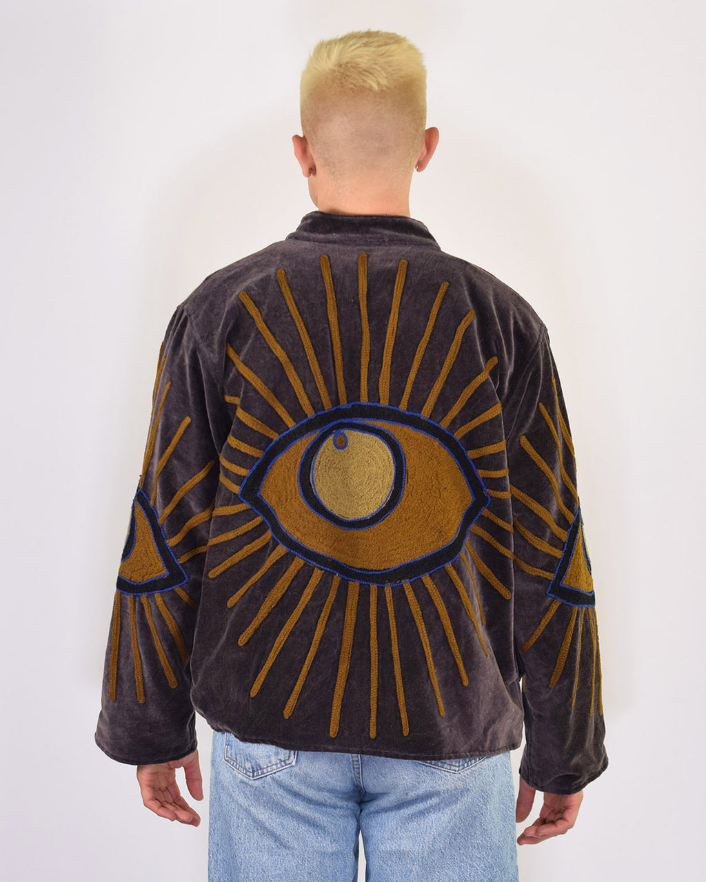 XL - Extended Sized - "Evil Eye" Suzani Embroidered Velvet Jacket/Cardigan - 04