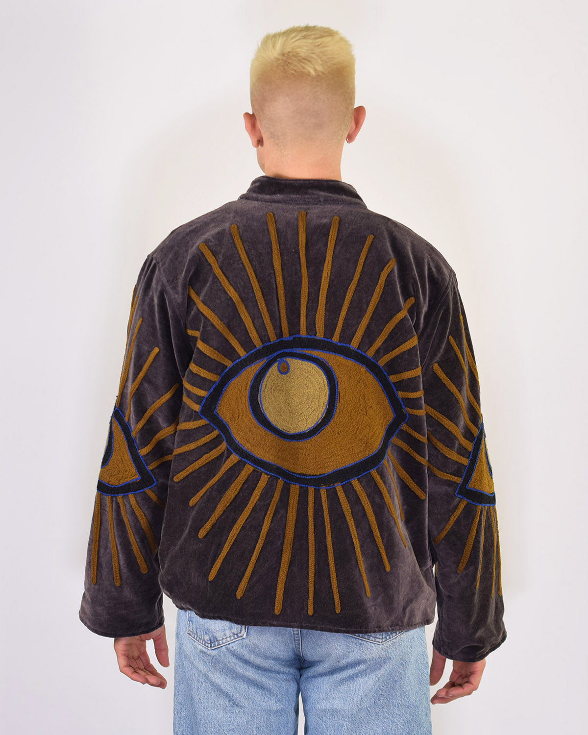 XL - Extended Sized - "Evil Eye" Suzani Embroidered Velvet Jacket/Cardigan - 04