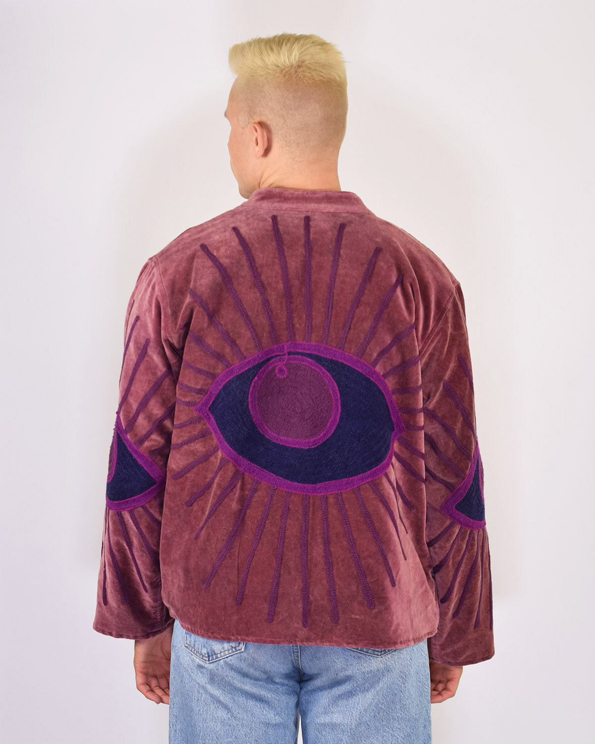 XL - Extended Sized - "Evil Eye" Suzani Embroidered Velvet Jacket/Cardigan - 05