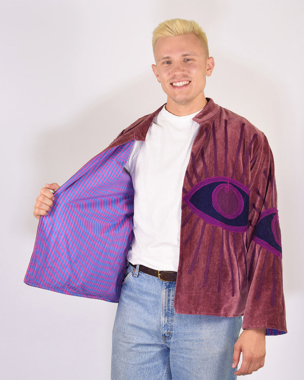 XL - Extended Sized - "Evil Eye" Suzani Embroidered Velvet Jacket/Cardigan - 05