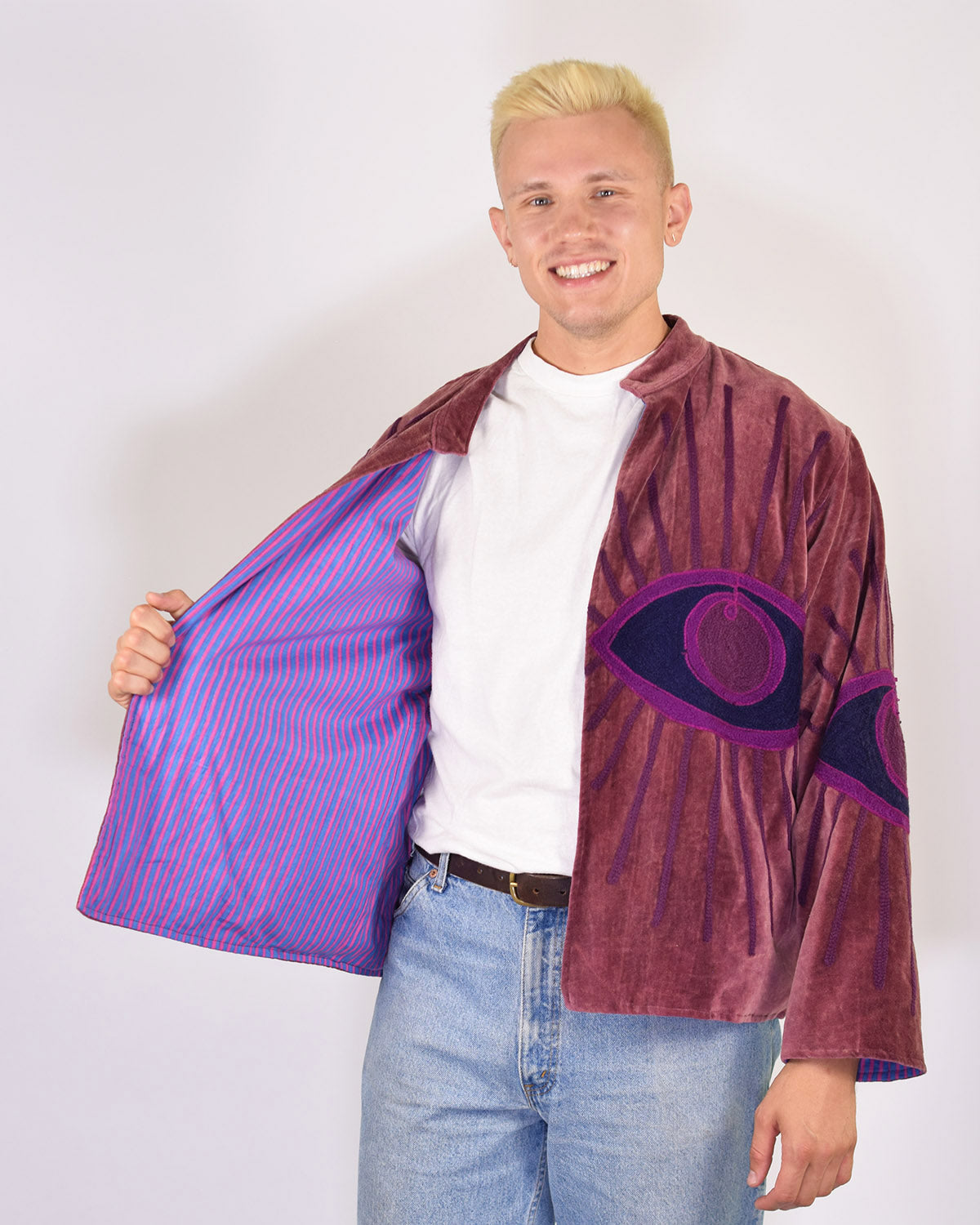 XL - Extended Sized - "Evil Eye" Suzani Embroidered Velvet Jacket/Cardigan - 05
