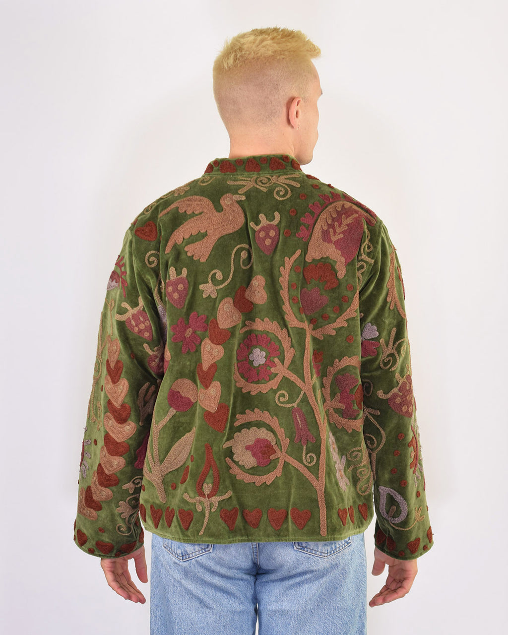 XL - Extended Sized - "Lovebirds" Suzani Embroidered Velvet Jacket/Cardigan - 02