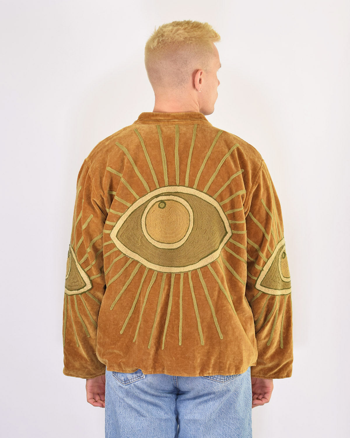 XL - Extended Sized - "Evil Eye" Suzani Embroidered Velvet Jacket/Cardigan - 06
