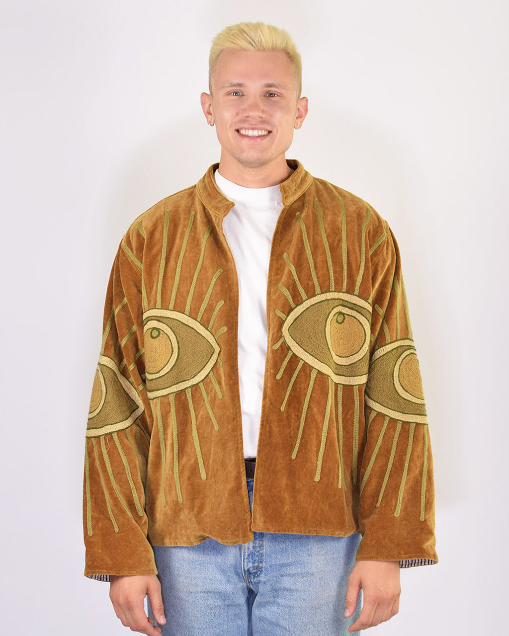 XL - Extended Sized - "Evil Eye" Suzani Embroidered Velvet Jacket/Cardigan - 06