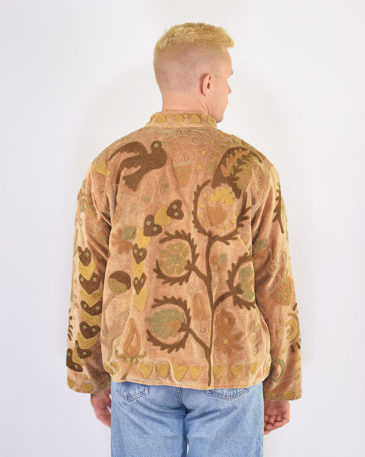 XL - Extended Sized - "Lovebirds" Suzani Embroidered Velvet Jacket/Cardigan - 03