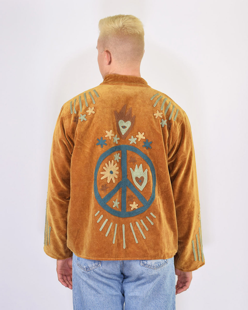 XL - Extended Sized - "Peace & Love" Suzani Embroidered Velvet Jacket/Cardigan - 01