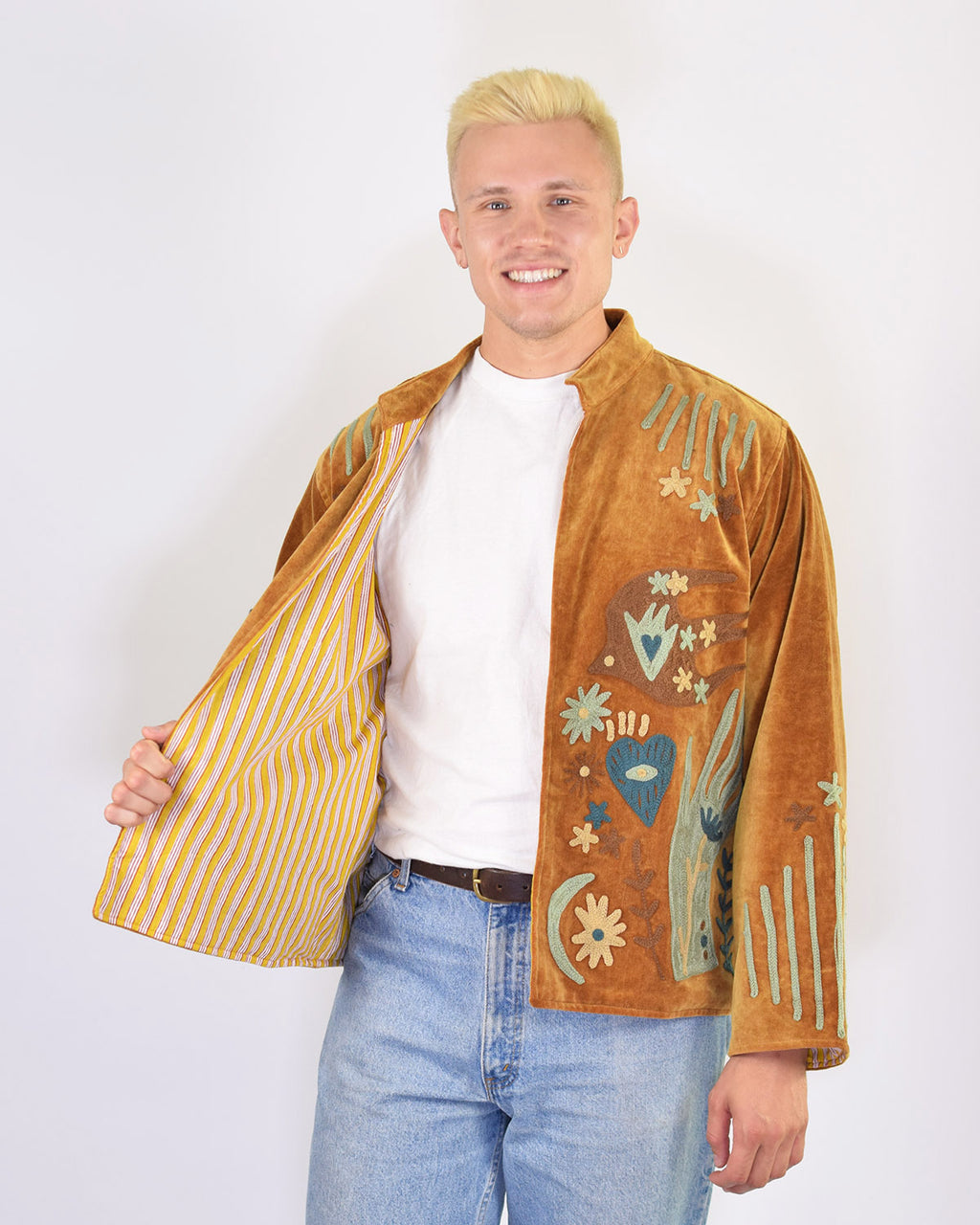 XL - Extended Sized - "Peace & Love" Suzani Embroidered Velvet Jacket/Cardigan - 01