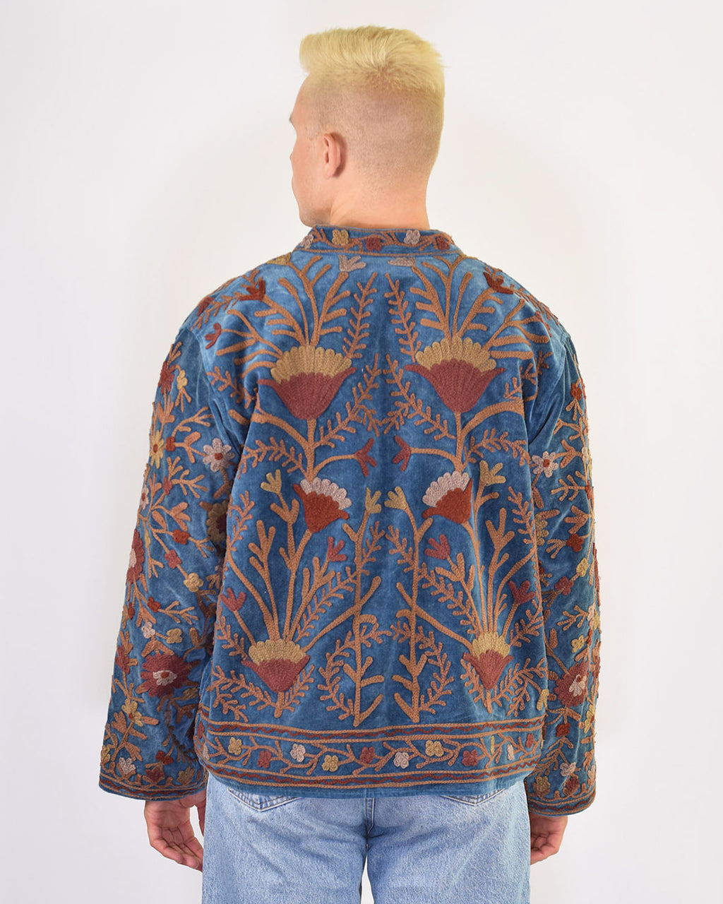 XL - Extended Sized - "Boho Blooms" Suzani Embroidered Velvet Jacket/Cardigan - 01
