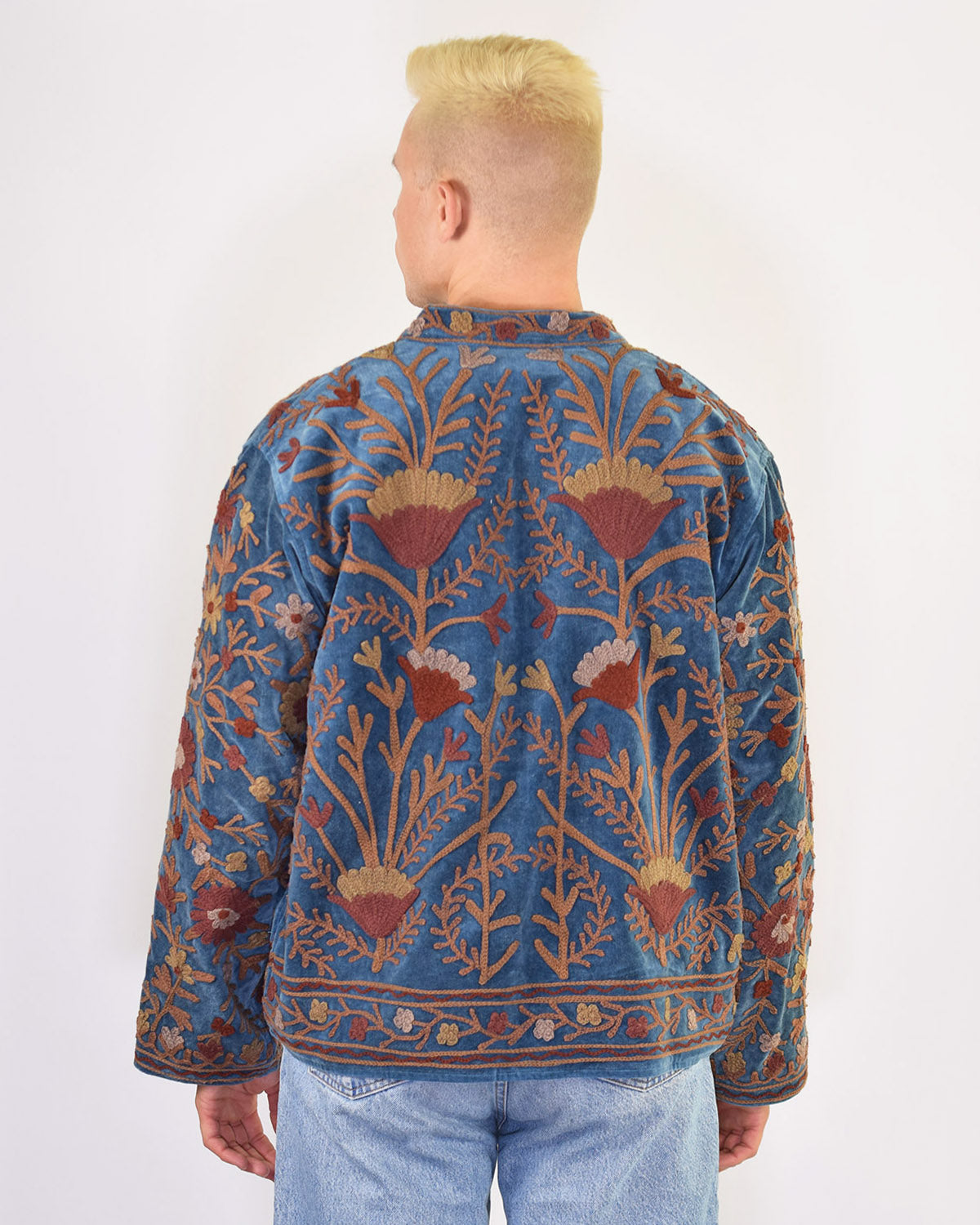 XL - Extended Sized - "Boho Blooms" Suzani Embroidered Velvet Jacket/Cardigan - 01