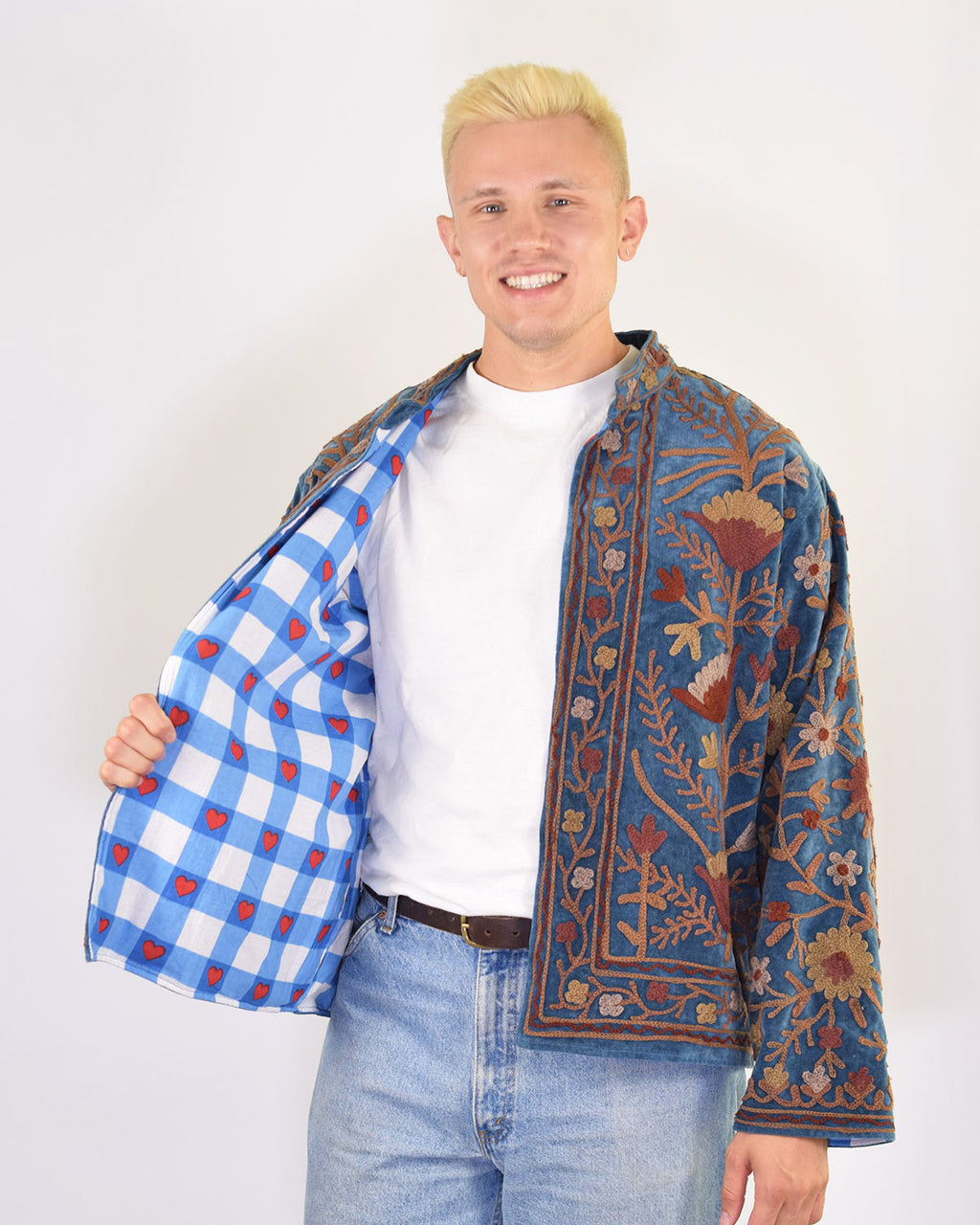 XL - Extended Sized - "Boho Blooms" Suzani Embroidered Velvet Jacket/Cardigan - 01