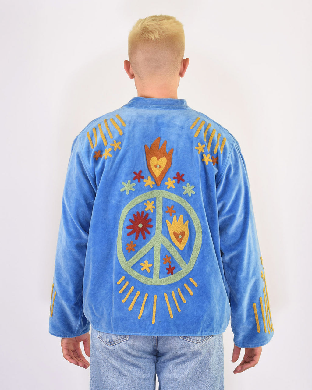 XL - Extended Sized - "Peace & Love" Suzani Embroidered Velvet Jacket/Cardigan - 02
